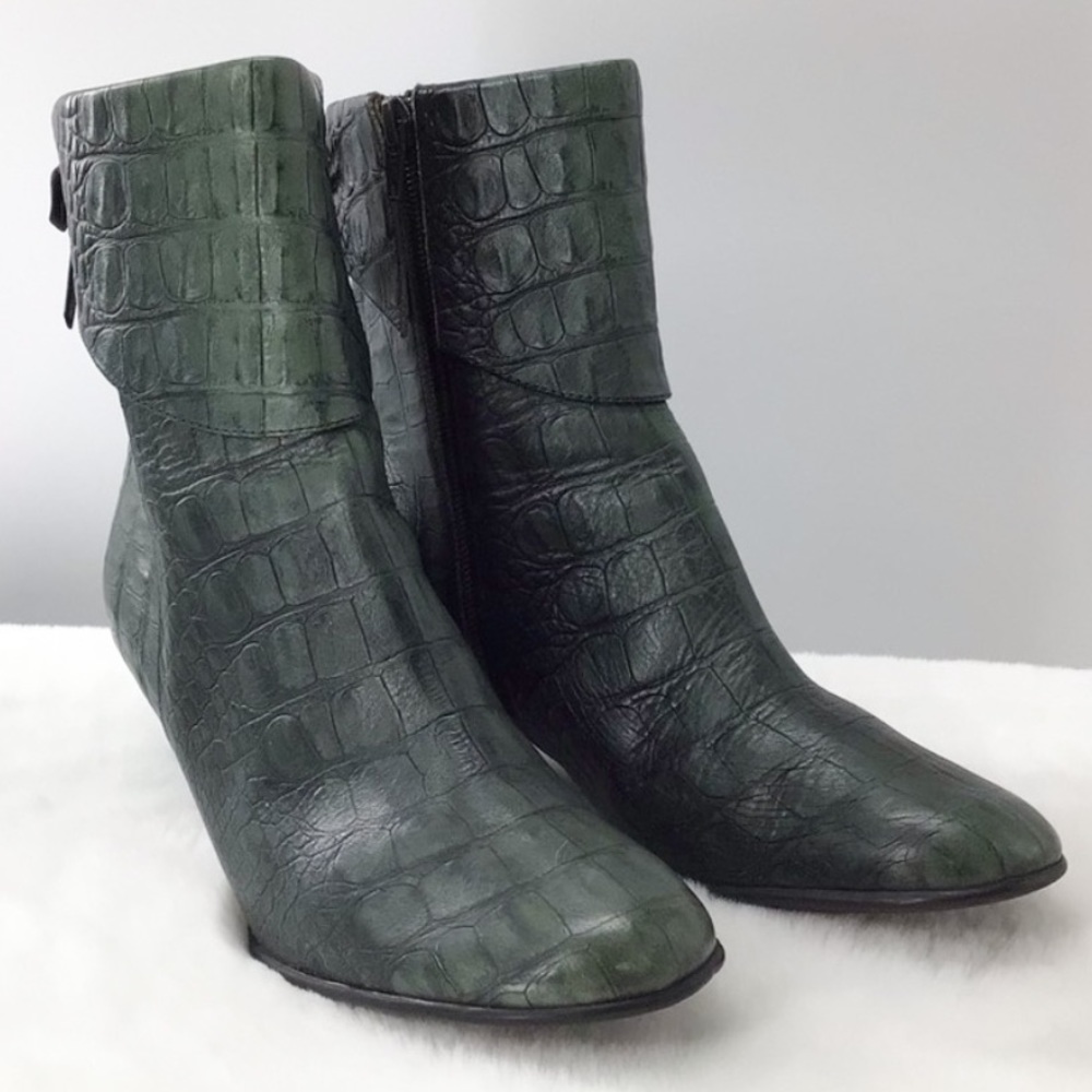 Bolo Crocodile Print Leather Heeled Boots Green Size 6.5 - Picture 11 of 11